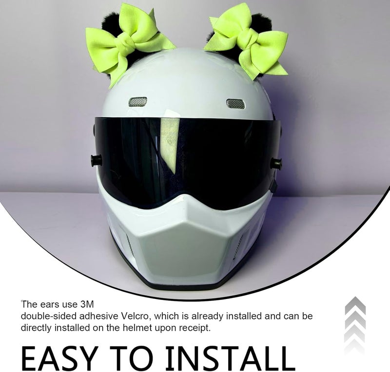 SLIMI 2 PCS Bow Helmet Decoration, Cute Plush Cat Ears Bow Helmet Decor, Self-Adhesive Motorcycle Helmet Accessories for Women (Green) - Image 5